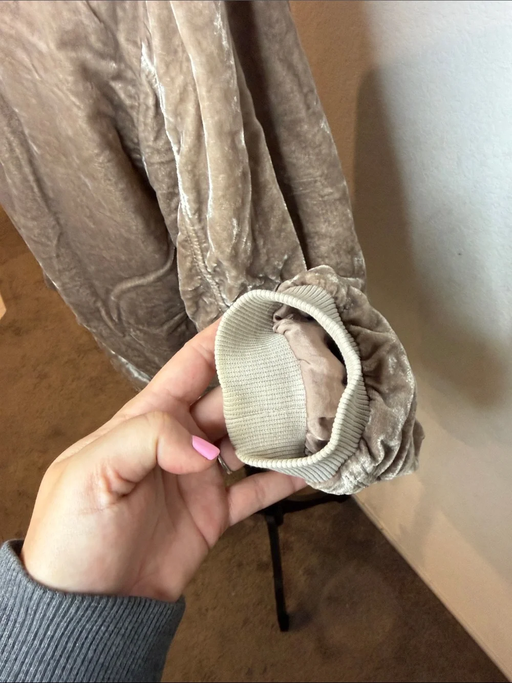 Free People Taupe Velvet Bomber Jacket